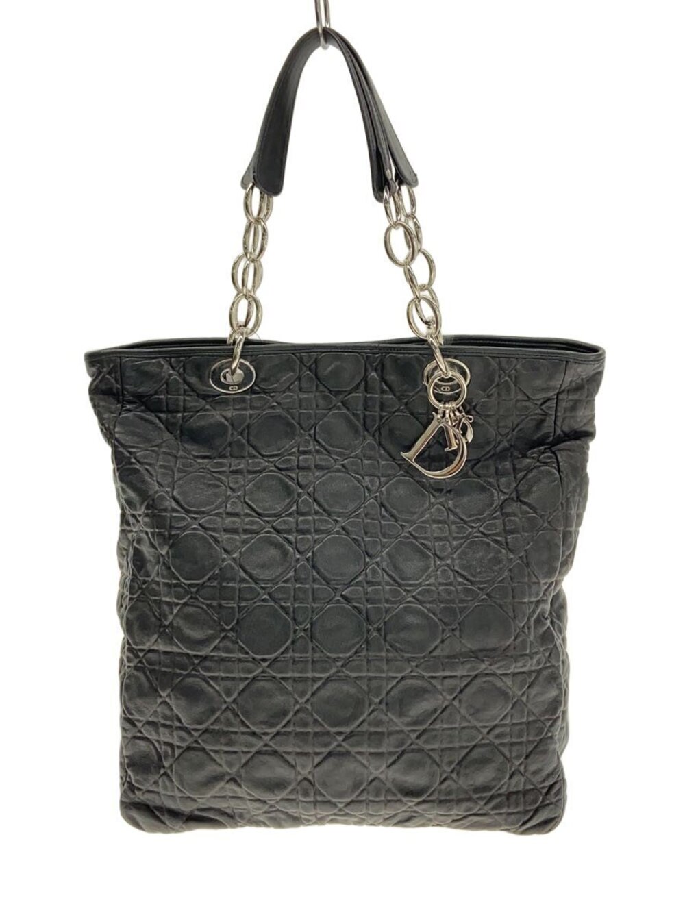 Christian Dior Cannage Chain Tote Bag Leather Black